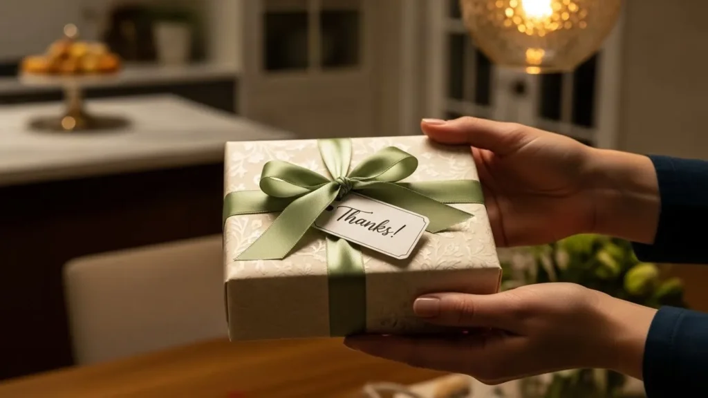 Gift being given to a Thanksgiving host.