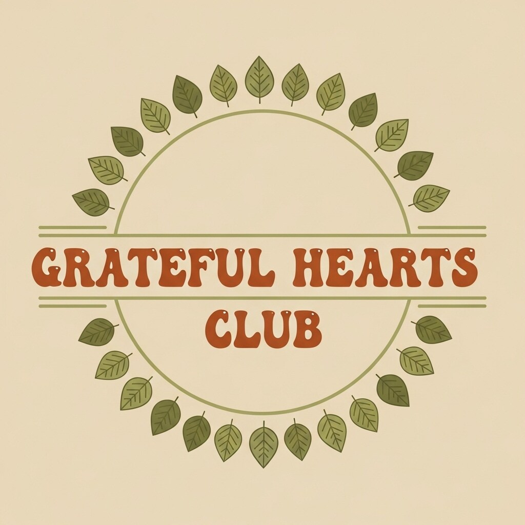 Warm hearts, warm tones. The “Grateful Hearts Club” design blends cozy retro vibes with earthy simplicity