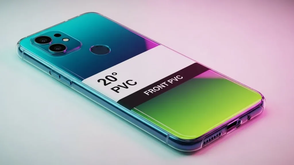 Close‑up of a sleek white plastic phone case, featuring a vibrant full‑color logo printed on its front surface, set against a neutral white backdrop.