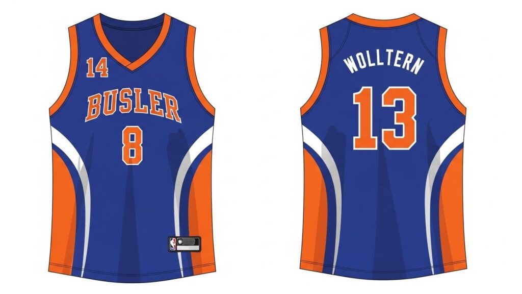 Bold full-coverage basketball sublimation jersey design with large numbers and high-contrast colors.