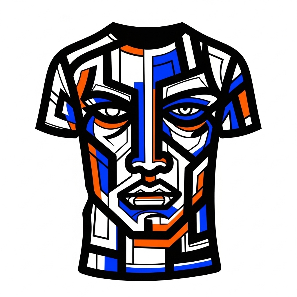 Graphic illustration sublimation design for t-shirts using bold line art and a limited color palette.
