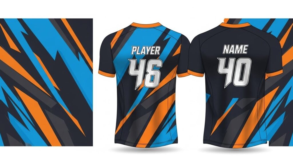 Custom team sublimation jersey design with bold color blocking and clear name placement.