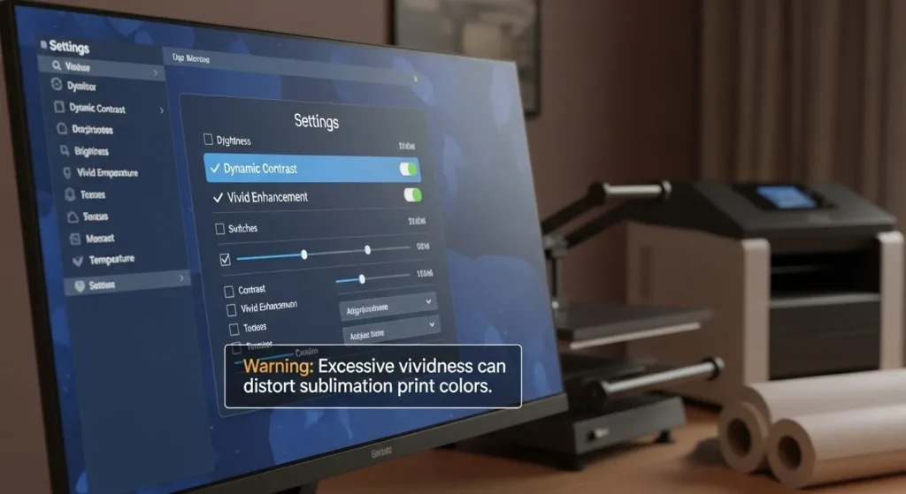 Turning off dynamic contrast and vivid display settings for accurate color.
