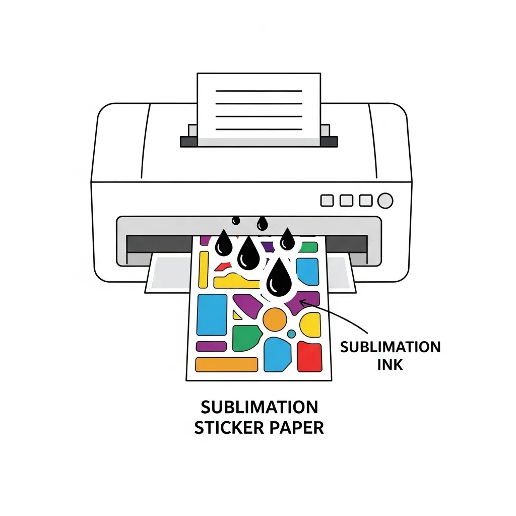 Sublimation printer printing a sticker sheet using sublimation ink on sublimation-compatible sticker paper.