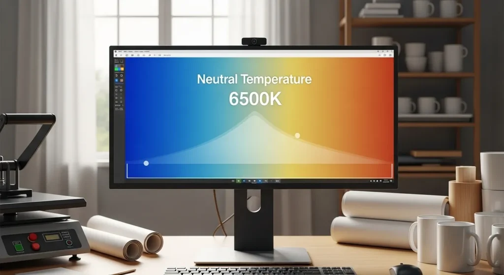 Setting monitor color temperature to neutral for accurate warm tones.