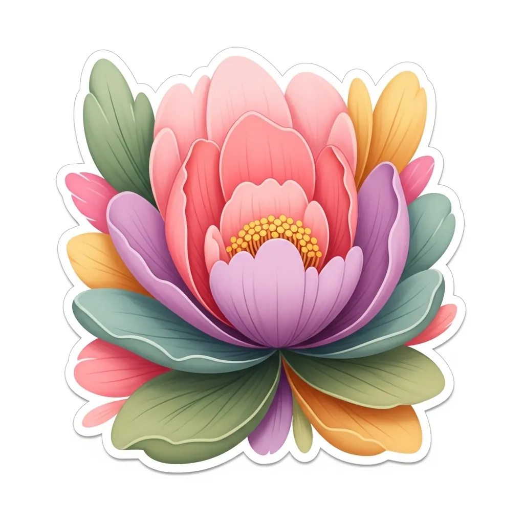 Vibrant hand-illustrated floral sticker with soft gradients and layered petals.