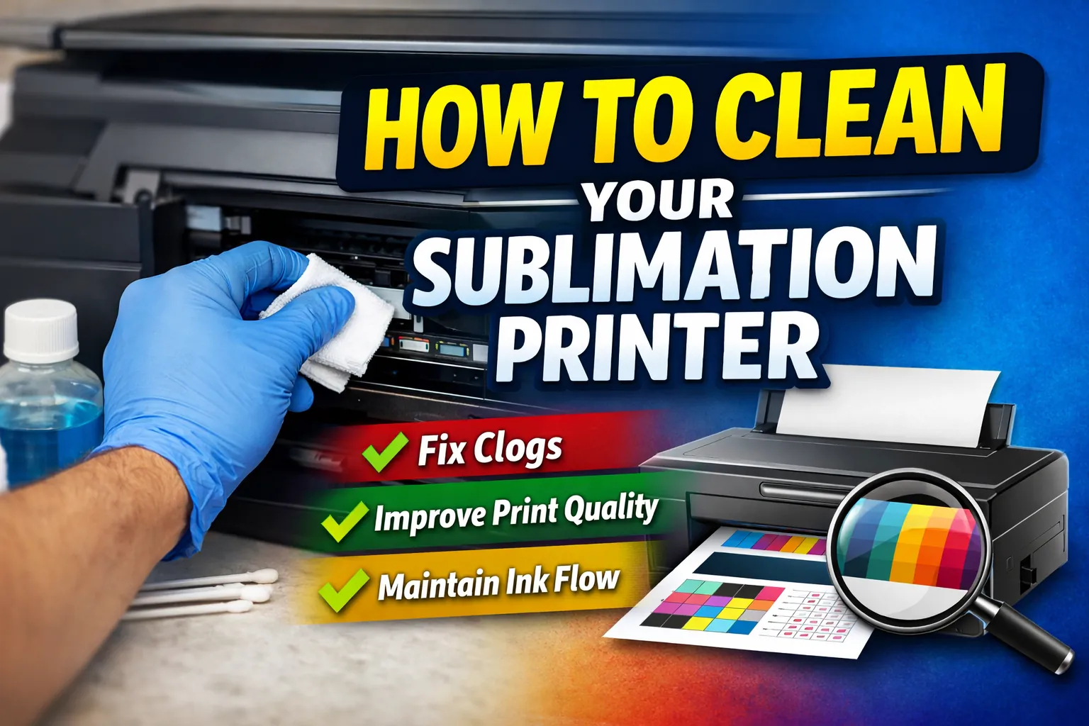 A visual banner of How to Clean Your Sublimation Printer.