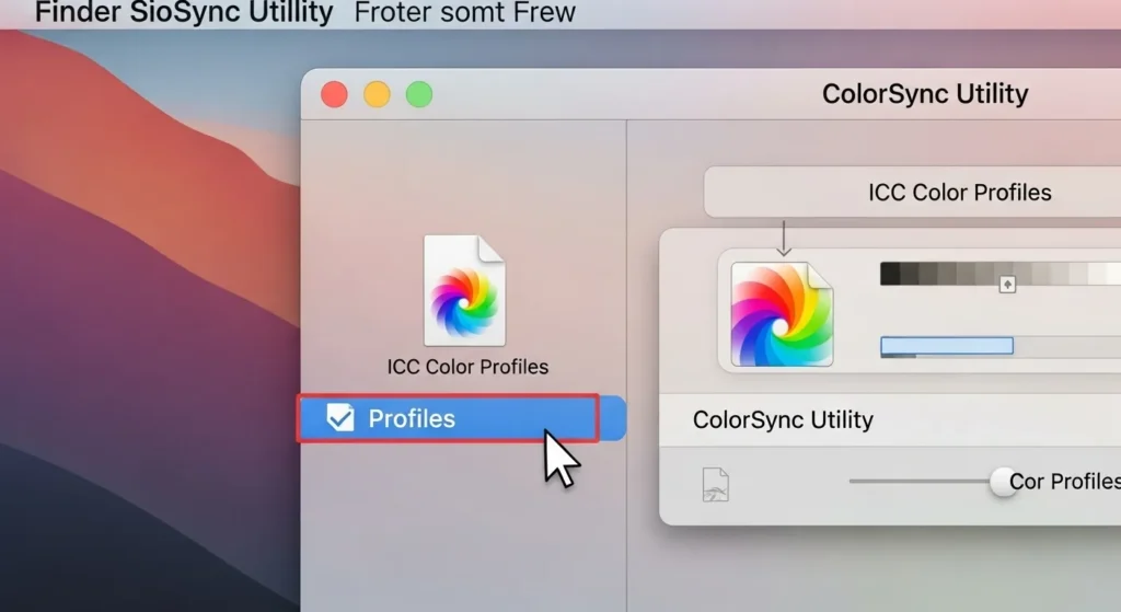 Dragging an ICC color profile into ColorSync Utility on macOS.