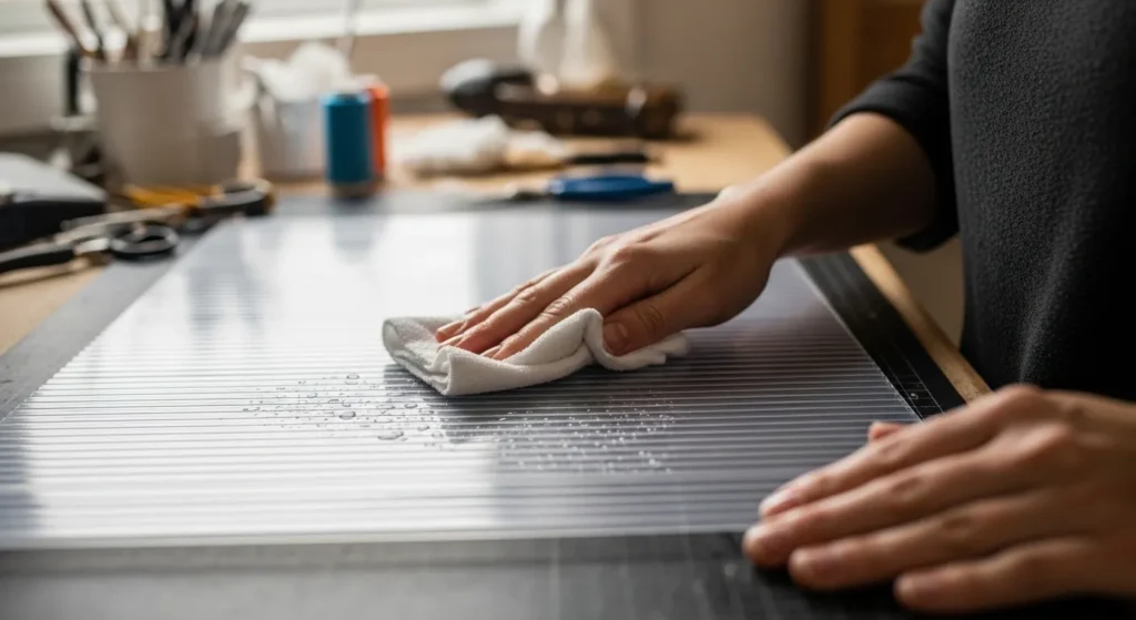 Cleaning corrugated plastic with alcohol before applying sublimation coating.