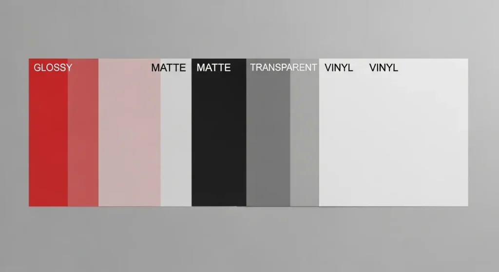 Comparison of glossy, matte, transparent, and vinyl sublimation sticker paper types