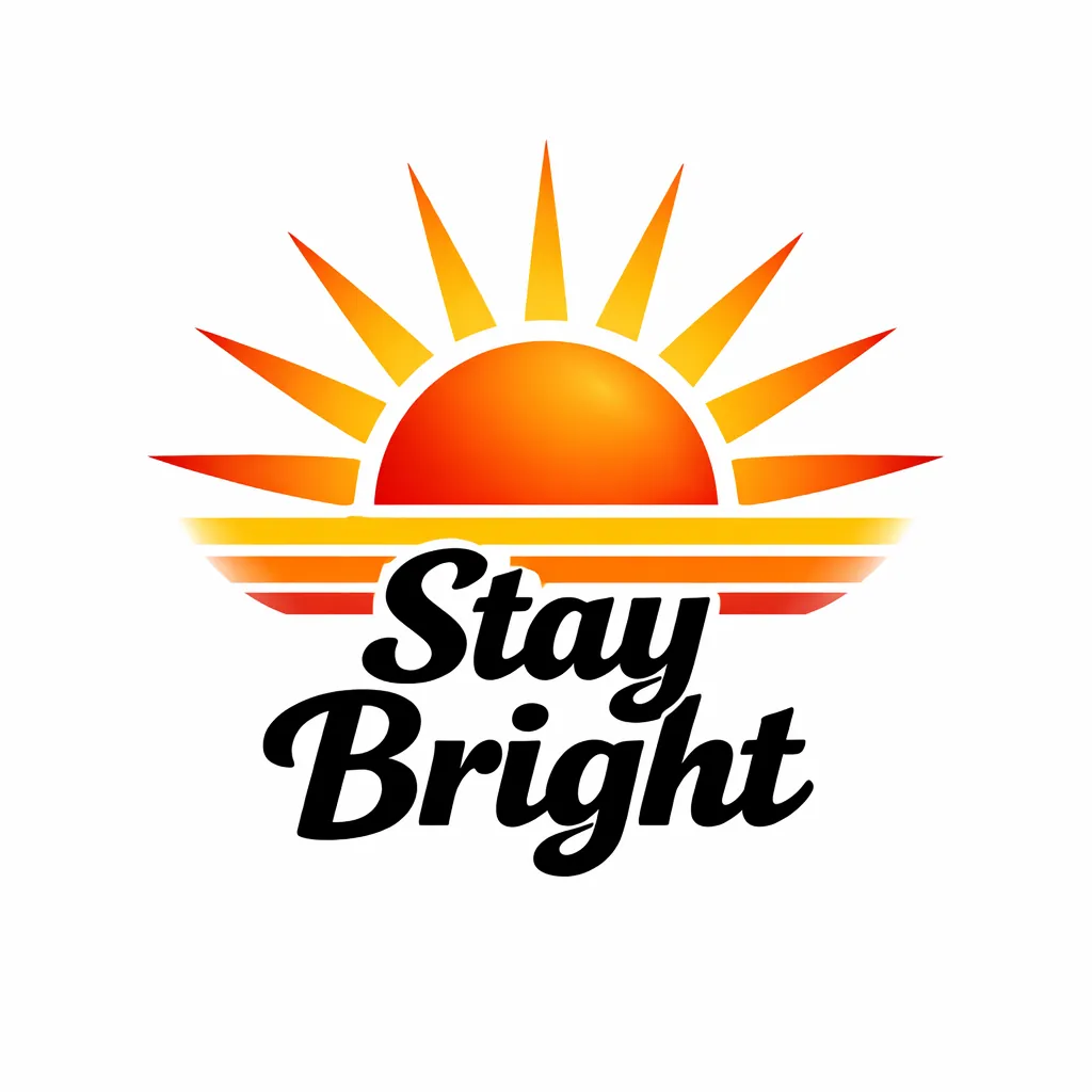 Minimalist white sublimation shirt design with sunburst graphic and “Stay Bright” typography on clean background.