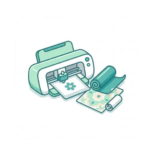 Minimal Cricut crafting icon with cutting machine and sublimation materials.