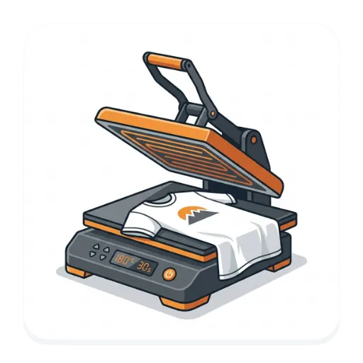 Modern heat press icon with sublimation shirt pressing setup.