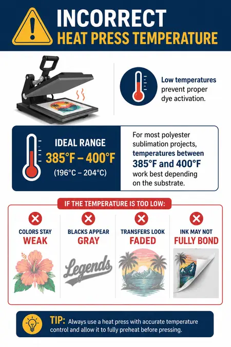 Heat press machine with temperature guide for sublimation projects and effects of low temperature