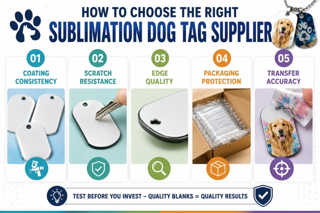 A info graphic style that show How to choose sublimation dog tags.