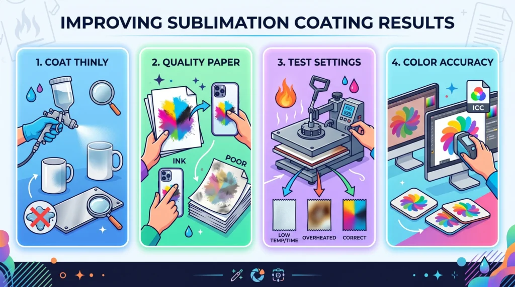 A color full info graphic that show How to Get Better Results With Sublimation Coating.