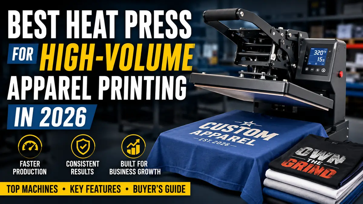 Heat press machine printing custom apparel with high volume benefits