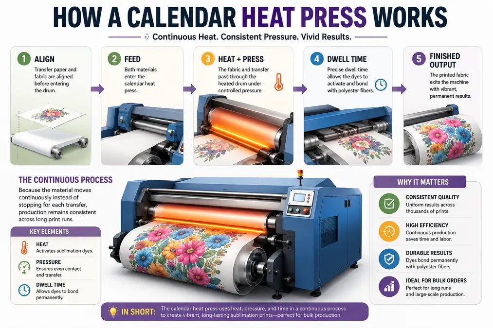 A info graphic show How a calendar heat press works.