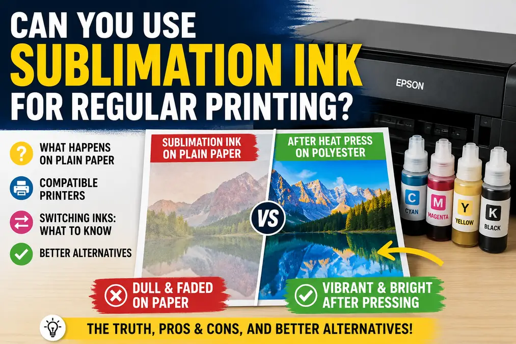 Sublimation ink results on plain paper and polyester with printer and ink bottles
