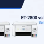 Two Epson ET-2803 printers shown side by side with text asking if they are the same printer