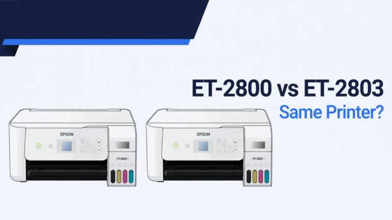 Two Epson ET-2803 printers shown side by side with text asking if they are the same printer