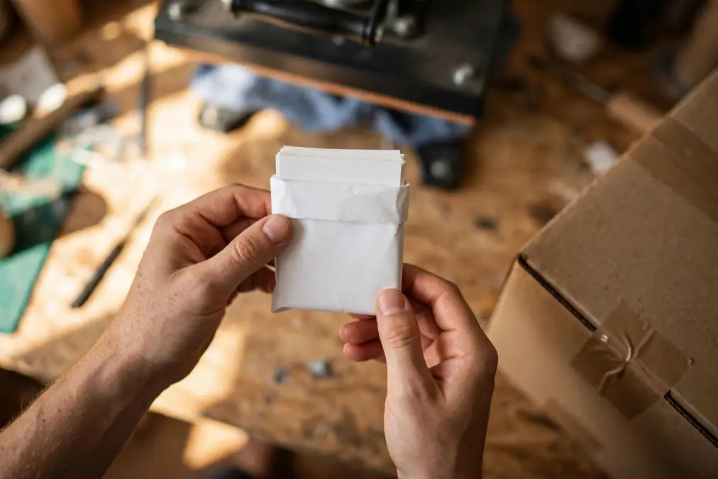 hands holding transfer paper