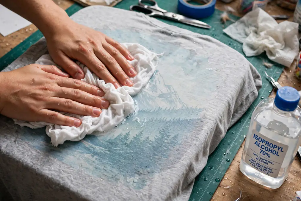 hands pressing damp cloth
