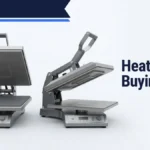 Two heat press machines with open and closed pressing plates on a white background