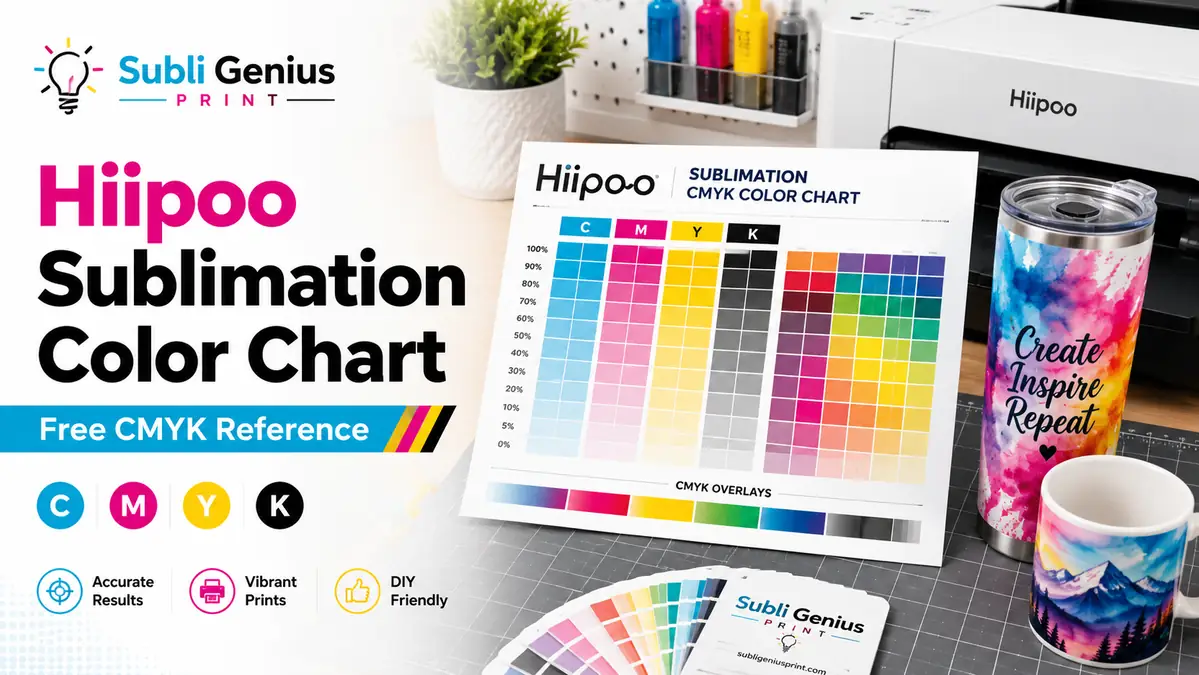 Sublimation color chart showcasing CMYK colors and overlays.