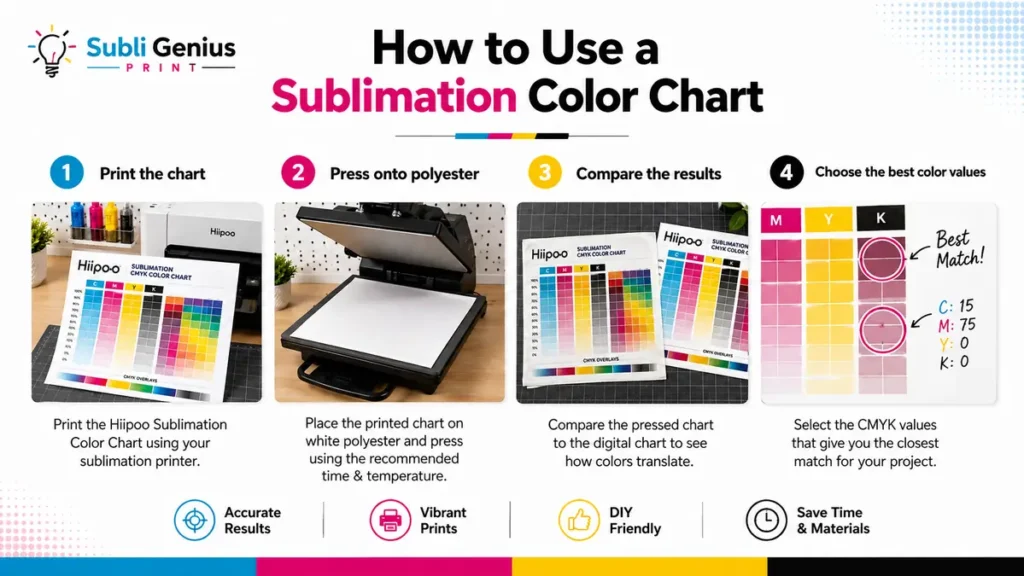 Step-by-step guide on using a sublimation color chart.