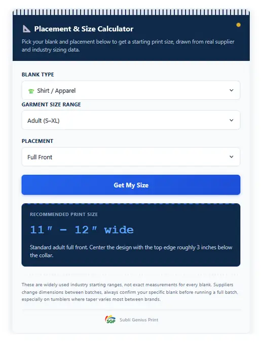 placement and size calculator