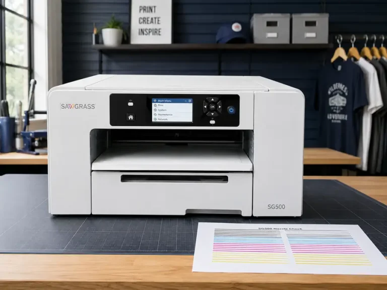 Sawgrass SG500 printer with display panel in an office setting.