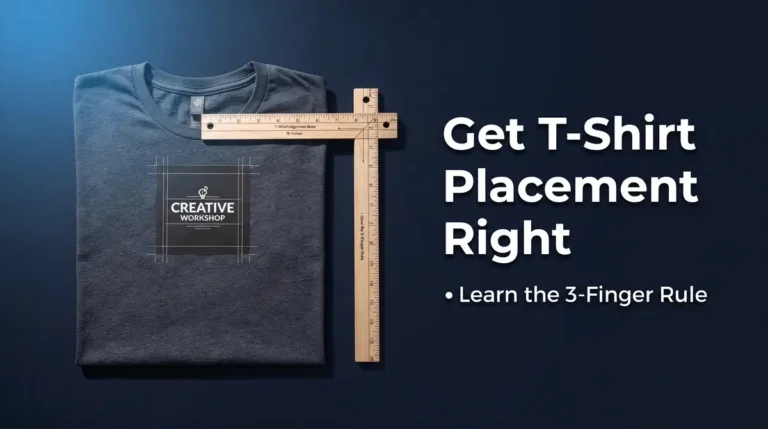Folded grey t-shirt with wooden rulers showing proper placement area for design