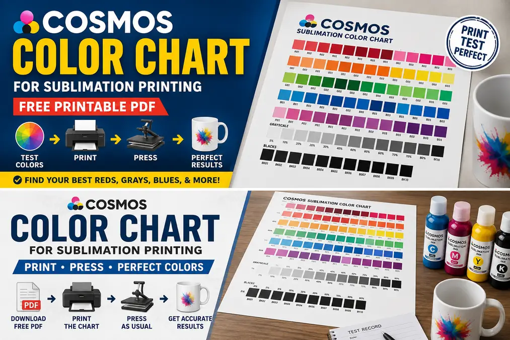 Color chart for sublimation printing showing various colors.