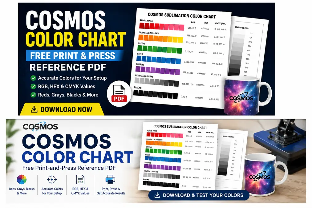Color chart showing RGB, HEX, and CMYK values.