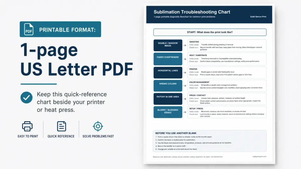 printable sublimation troubleshooting chart