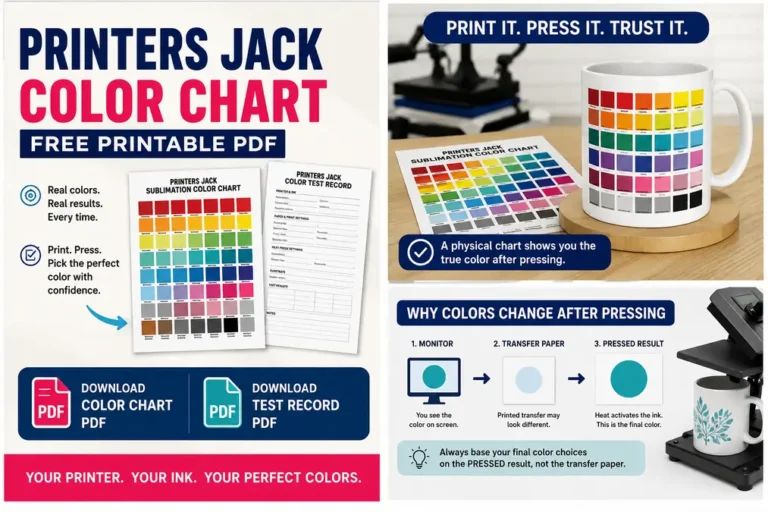 Color chart showcasing various hues for printing with instructions.