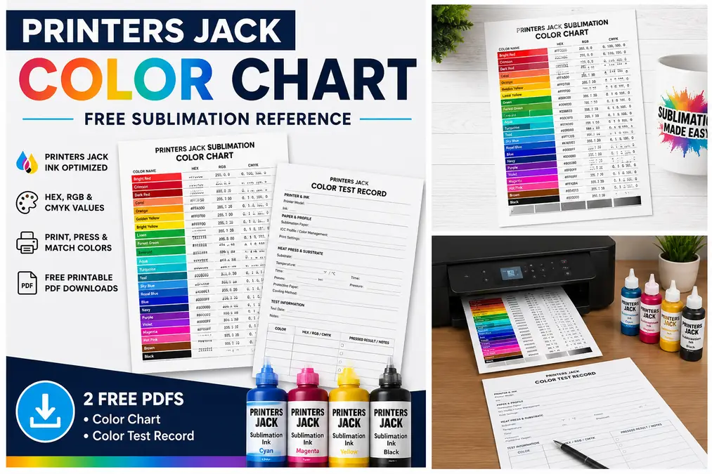 Color chart and test record for sublimation printing