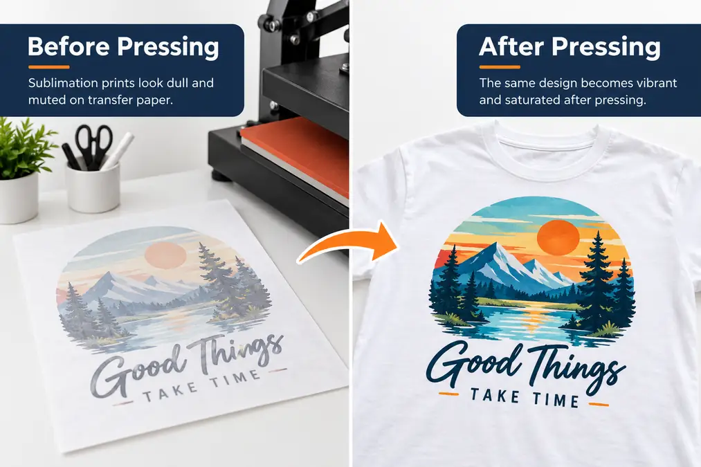 sublimation colors before versus after pressing