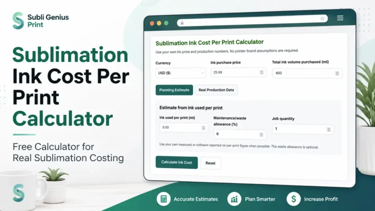 Calculator for estimating sublimation ink costs per print
