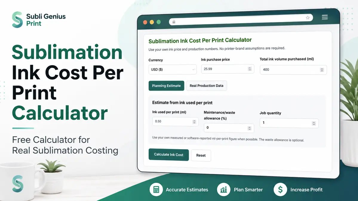 Calculator for estimating sublimation ink costs per print