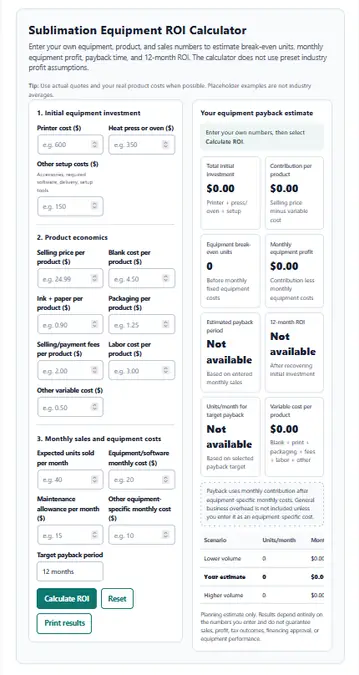 sublimation roi calculator