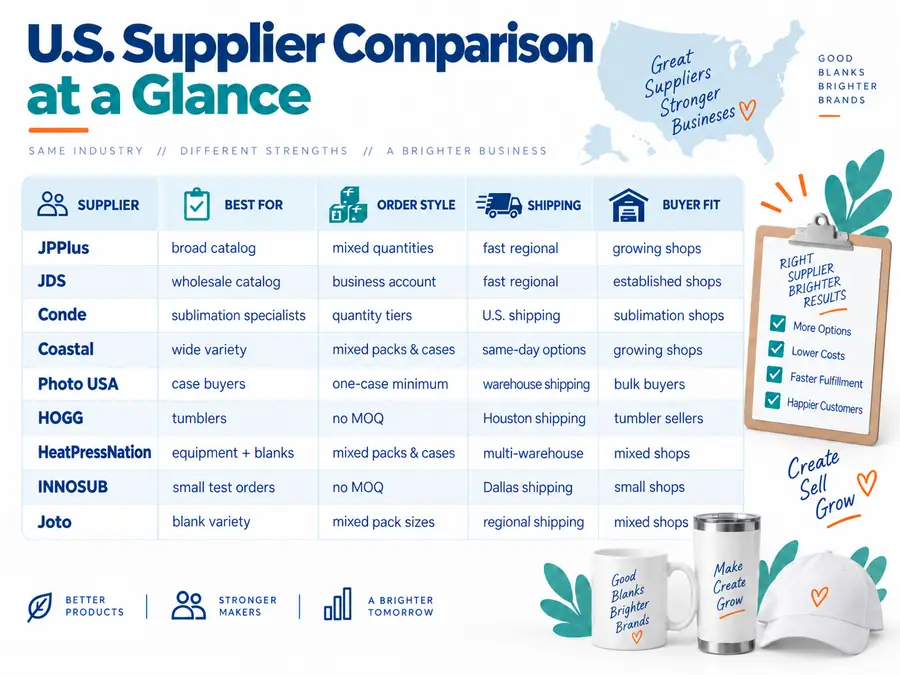 Chart comparing various U.S. suppliers and their strengths.